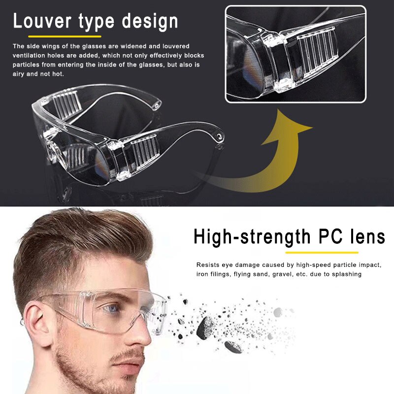 1Pc PC-Safety Glasses Eye Protection Anti-Dust&Shock Goggles Transparent Eyepiece Chemical Gafas Proteccion
