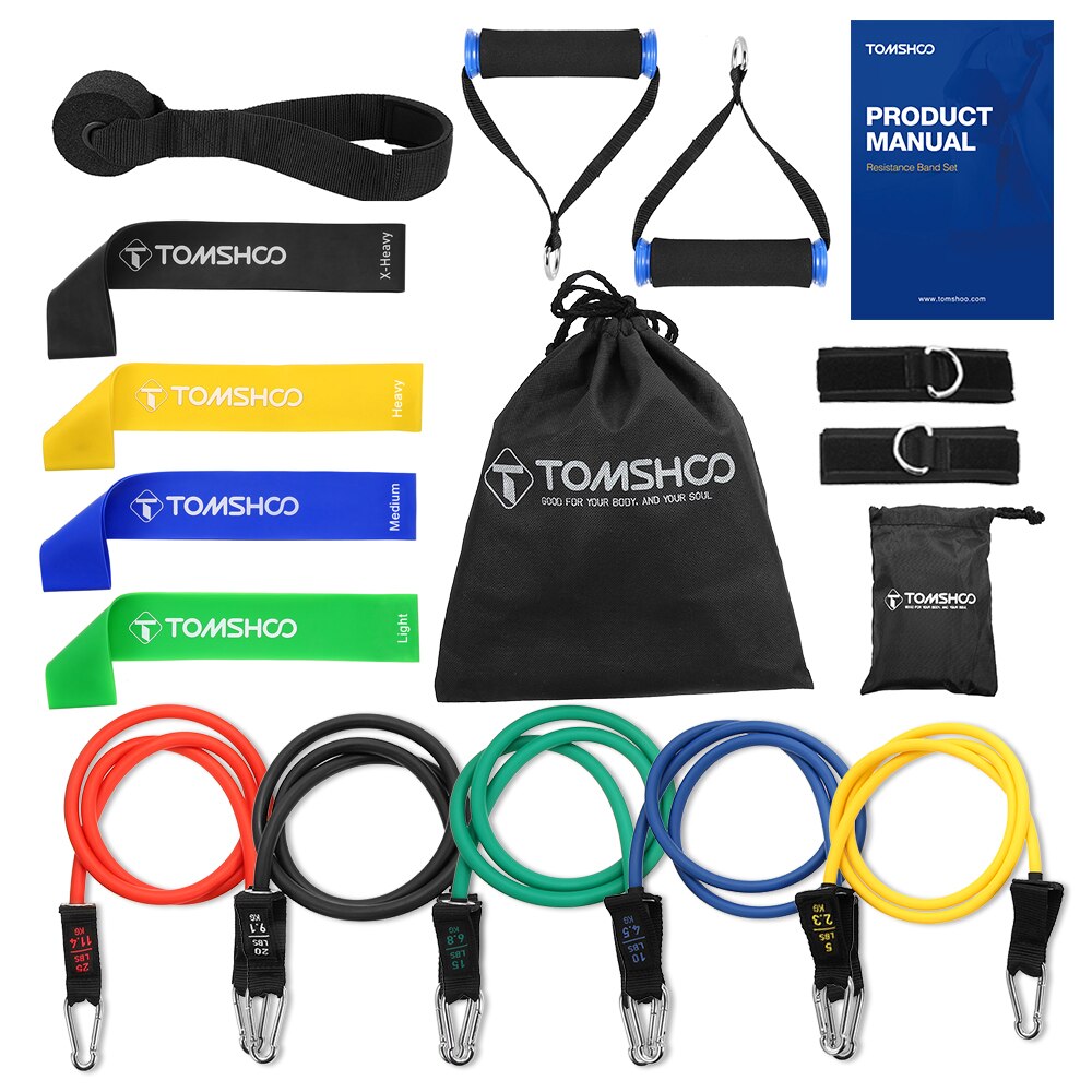 Tomshoo pull up assisterende bånd indstiller modstandssløjfebånd powerlifting træningsstrækbånd med døranker og håndtag: Sæt 2