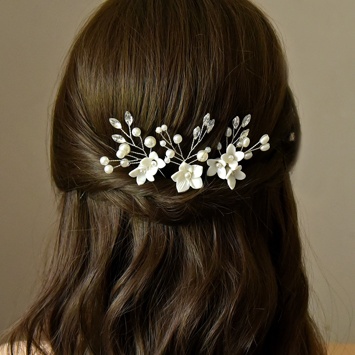 Horquilla en forma de U de flor blanca para mujer, 3 piezas, pinzas para el pelo elegantes, accesorios de joyería para el cabello, adornos para la cabeza de boda