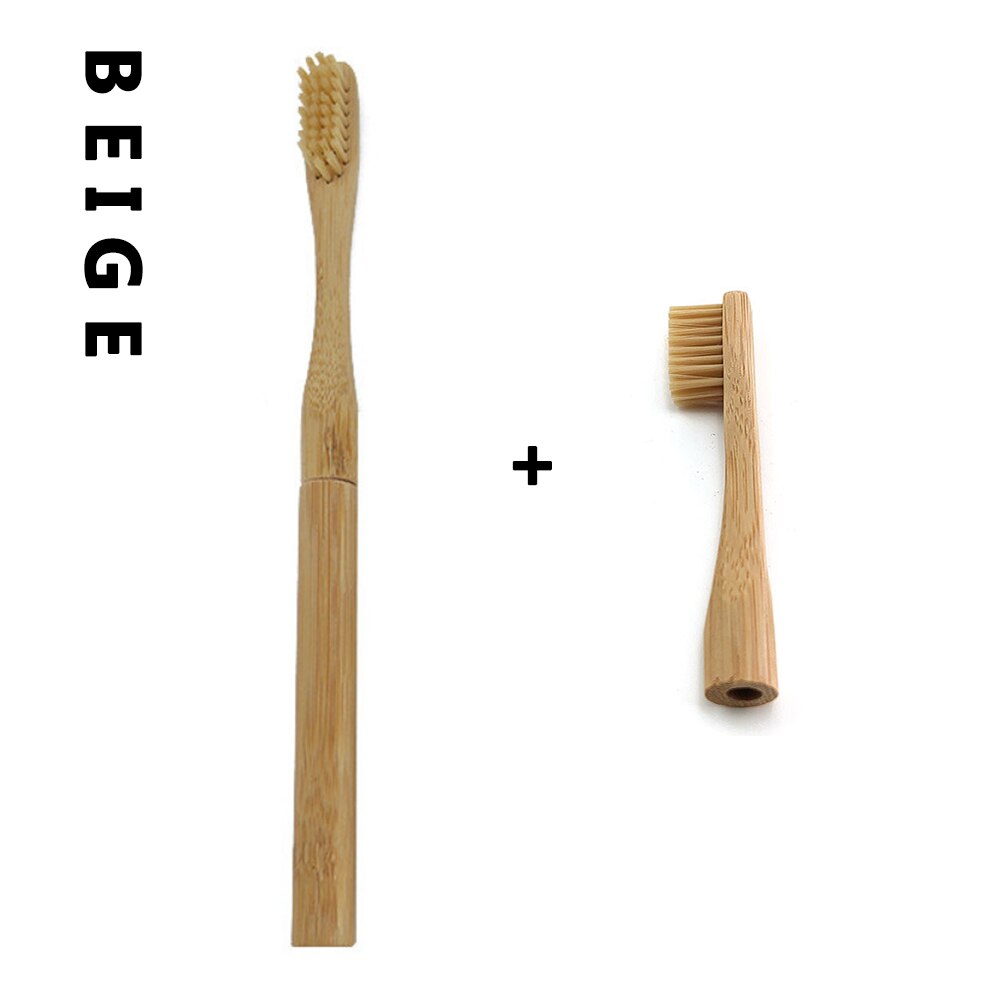 Bamboo Toothbrush with Plug-in Replacement Brush Heads Change Head ToothBush Teeth Care Cleaning Brushes for Travel Living Bath: 1pcs Beige 1 Head