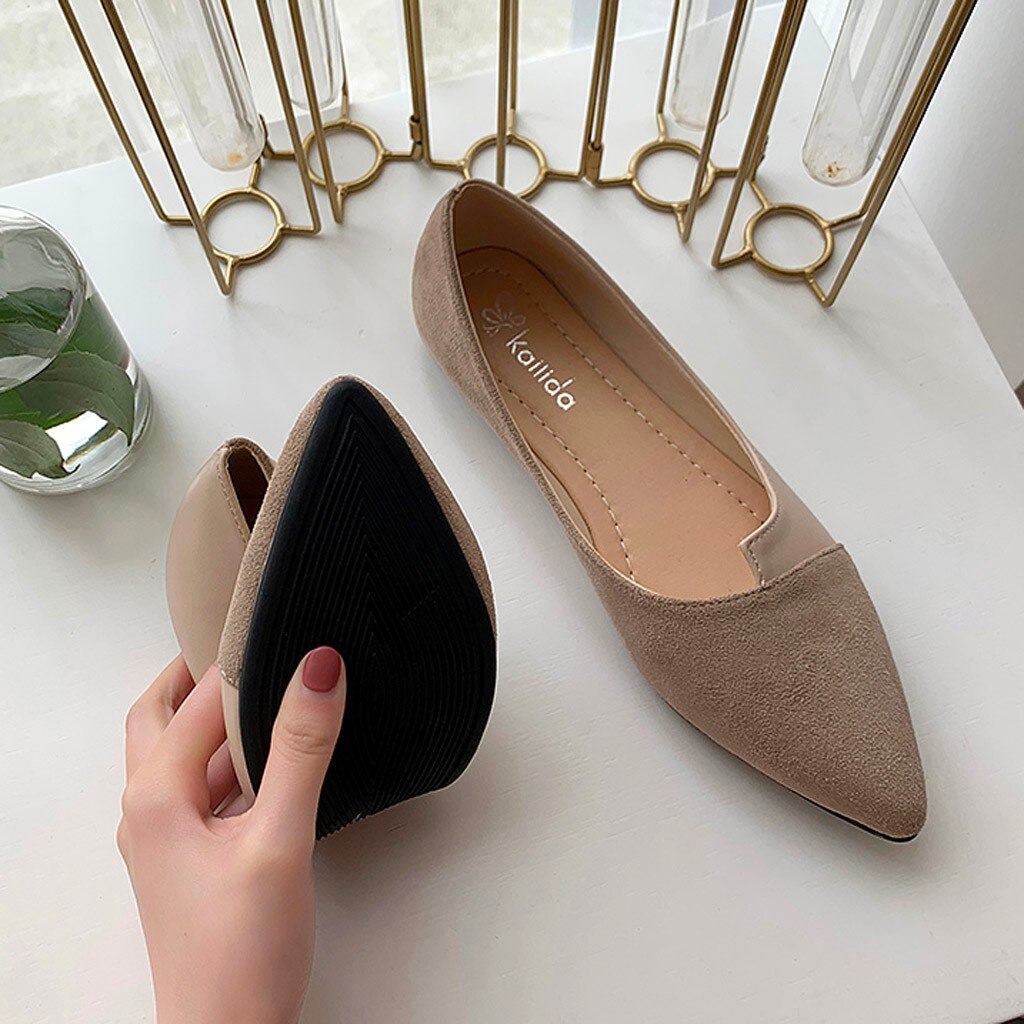 Spring and Summer Single Shoes Women Splice Color Flats Pointed Toe Ballerina Ballet Flat Slip On Shoes zapatillas mujer
