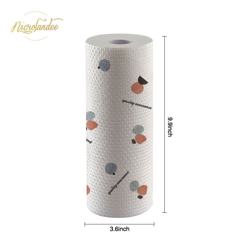 Nicrolandee 1 rulle non-woven stof dovne klude våde og tørre vaskbare engangsopvaskepapir til køkkenarbejde: 03 geometriske