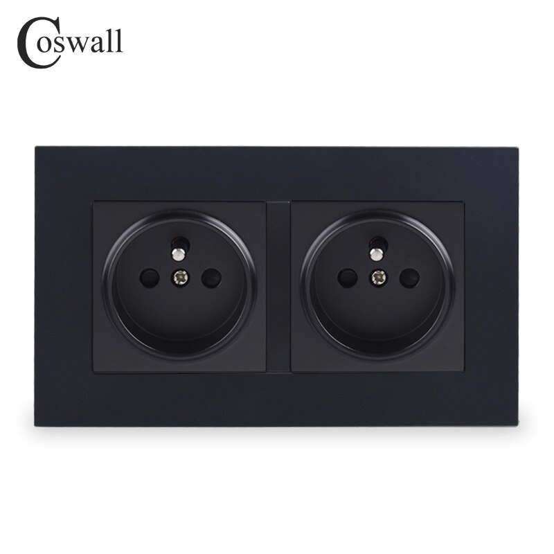 Coswall Eenvoudige Stijl Pc Panel Dubbele Franse Standaard Stopcontact Geaard Met Kinderen Beschermende Deur Wit Zwart Grijs Goud