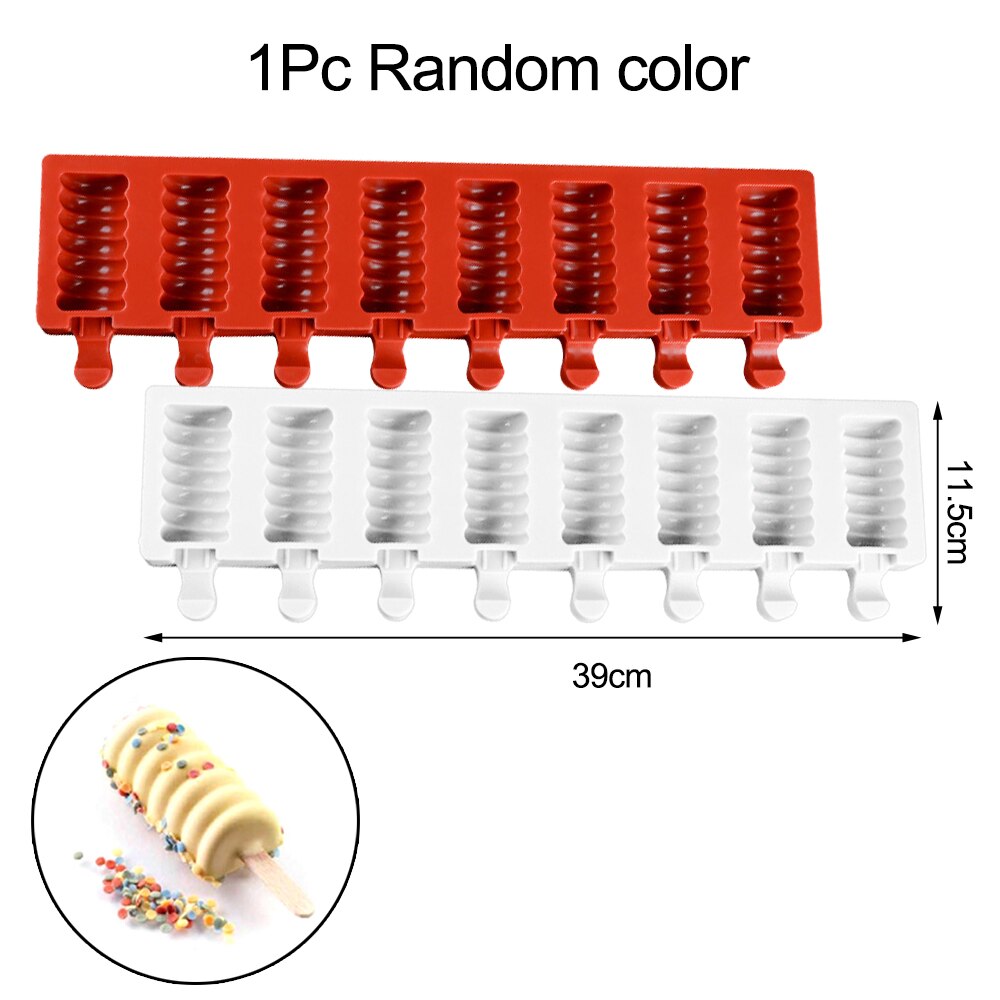 Molde de silicona para hacer helados de 3/4/8 cavidades, bandeja para hacer polos de Chocolate, cubo de hielo, palos de madera, herramientas caseras para postres: Random Type C