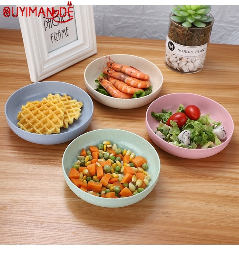 8Pcs Milieuvriendelijke Voedsel Snack Schotel Plaat Tarwe Stro Lunch Diner Dessert Fruitschaal Dienblad Servies 4 Kleuren Borden