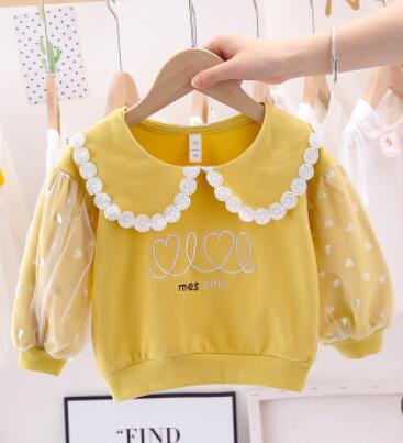 Baby Meisjes Zoete Kant Trui Herfst Mode Baby Meisje Revers Leuk Overhemd Kinderkleding Kinderen Lange Mouw katoen: Goud / 24M(100cm)