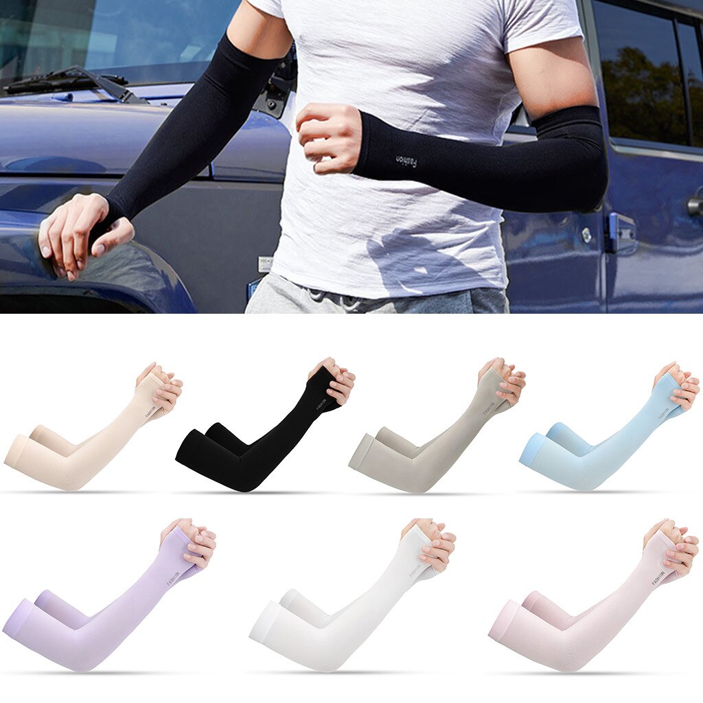 Unisex Cooling Arm Sleeves Cover Cycling Running UV Sun Protection Outdoor Men Nylon Cool Arm Sleeves Solid color Armband Cover