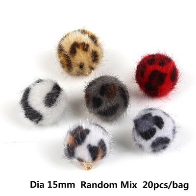 Colorful 15mm Diameter Leopard Pattern Hair Ball Pendant Leopard Print Button Fur Covered Beads Color Cloth Ball: Random Mix 20pcs