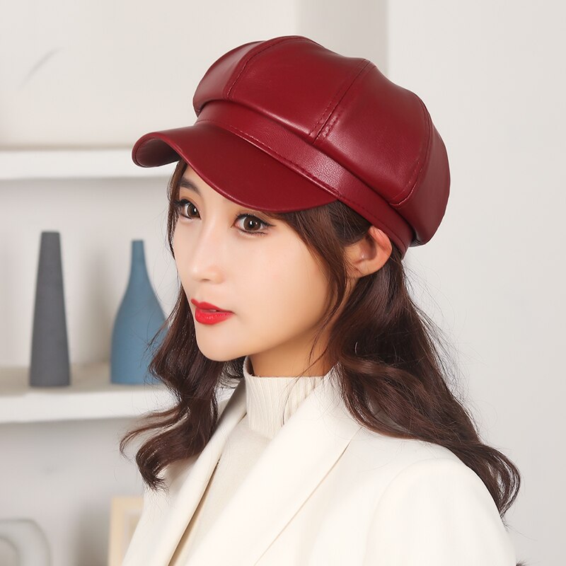 D&amp;T 2022 Octagonal Cap Beret Men Women Unisex Cotton Material Solid Artist Hat Sun Protection Warm: red