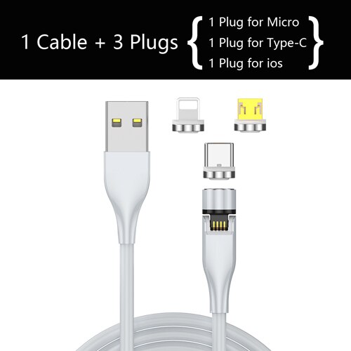 Cargador magnético para iPhone, Cable USB magnético tipo C para Samsung, Huawei, Xiaomi: White 3 Plug / 1M