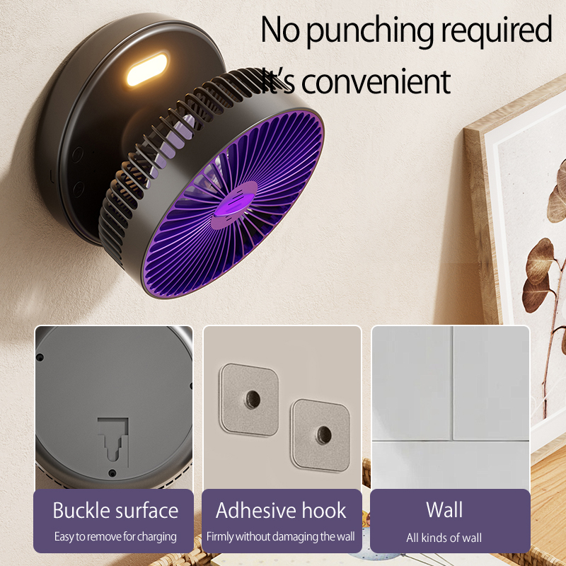 2024 Neuer Stil 5000 mAh kleiner tragbarer Ventilator, wiederaufladbarer Wandventilator 90 ° Faltbarer Tischventilator mit 4 Gängen und warmem Nachtlicht