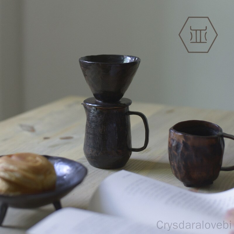 Hand Brewed Coffee Pot Set Coffee Filter Cup Utensils Instant Coarse Pottery Hand-made Coffee Utensils