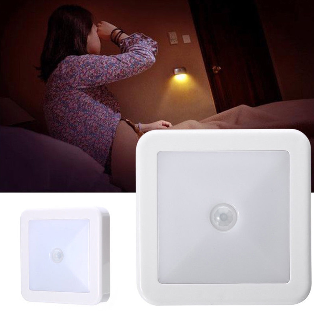 Cabinet Battery Powered Night Light Auto On Off Square Stair PIR Motion Sensor Led Wireless Smart Lamp Bedroom