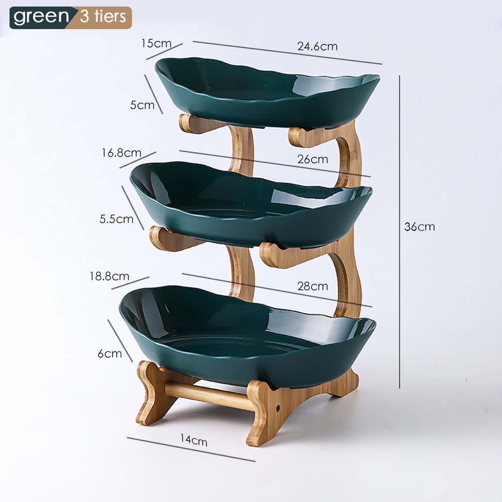 Plates dinnerware kitchen Fruit bowl with floors Luxury serving snack Table plates serve dessert trays wooden Tableware Dishes: 1 Set B3