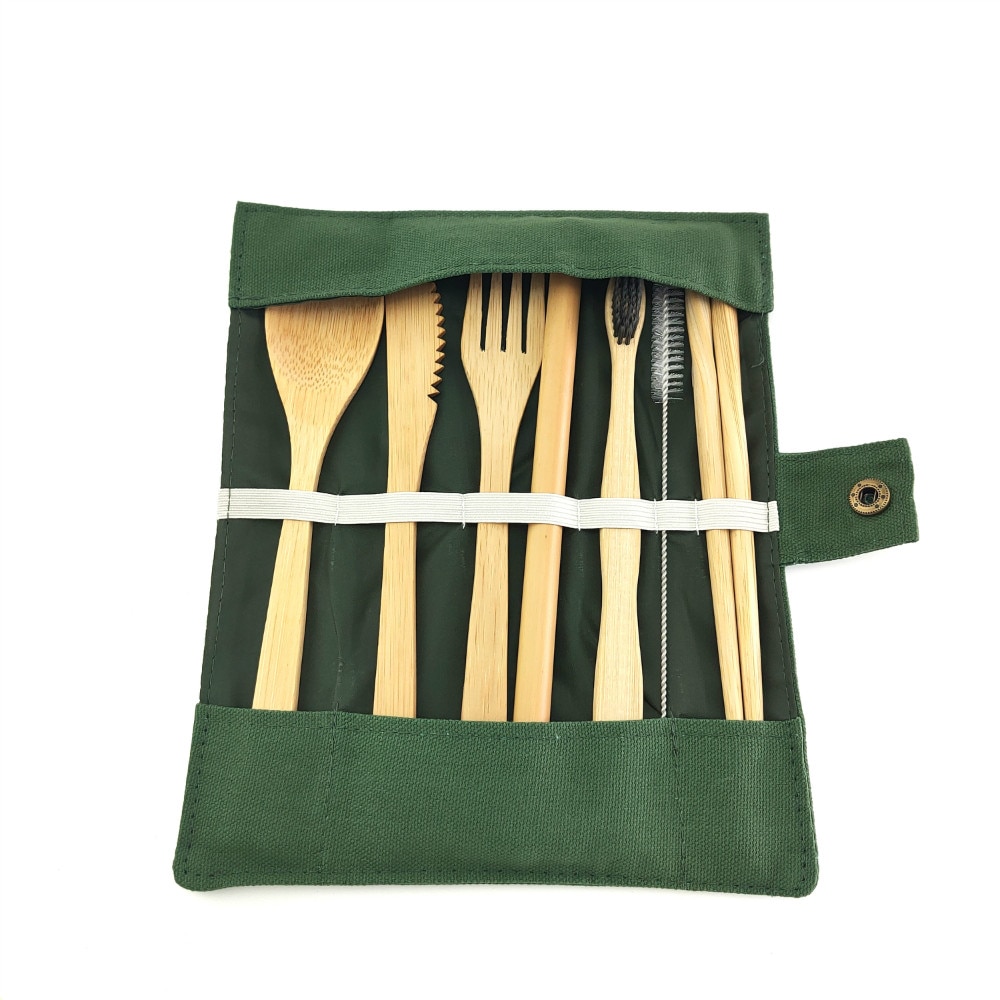 1254 bamboe reisbesteksets met tandenborstel, milieuvriendelijke houten draagbare gebruiksvoorwerpen voor buiten, bamboe bestekset
