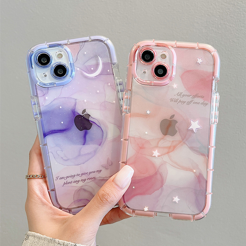 Funda de parachoques luminosa de cielo estrellado de sueño púrpura rosa para iPhone 11 12 13 14 15 Pro Max XS XR X 14 Plus cubierta transparente a prueba de golpes