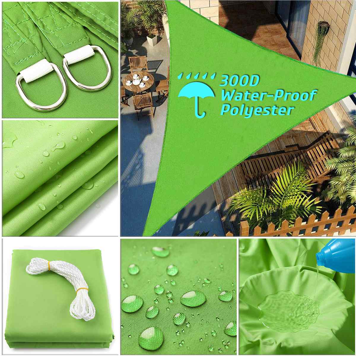 300D Waterproof Sun-Shelter SunShade Sail Outdoor Rectangle Shade Sail Garden Canopy Yard Sail Beach Awning Shade Cloth Green