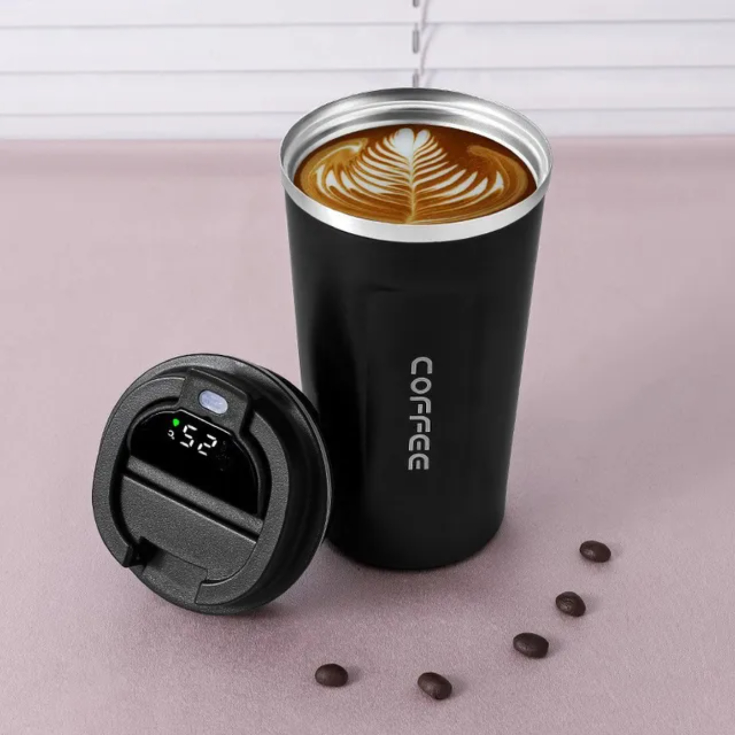 Intelligente Digitale Display 510 ml 304 Rvs Koffiekopje Thermische Mok Kantoor Termica Cafe Copo Reizen Geïsoleerde Fles: Black