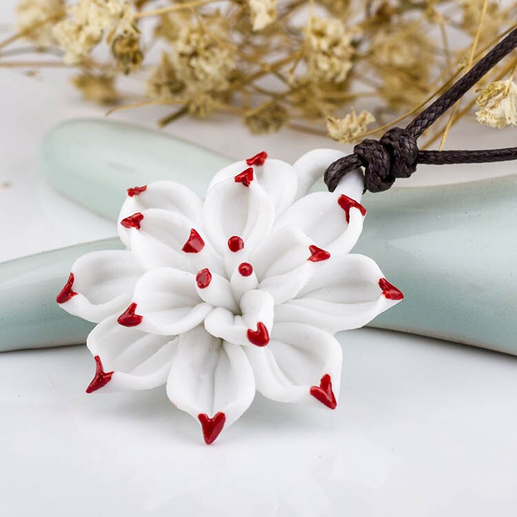 Vintage Stijl Blauw En Wit Keramische Handgemaakte Lotus Bloem Hanger Ketting Chinese Stijl Etnische Stijl Lange Ketting Vrouwen Lady