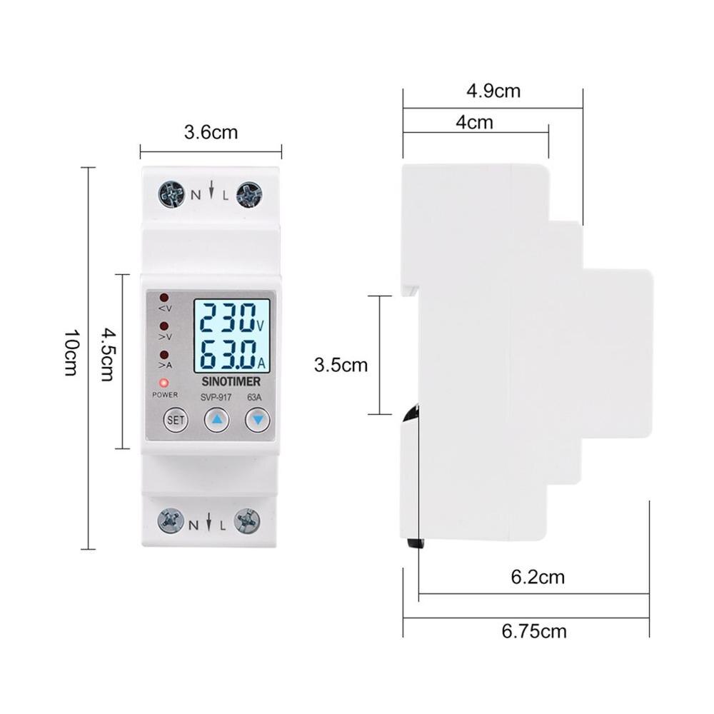 SINOTIMER 63A 80A Din Rail Adjustable Over Under Voltage Protective Device Current Limit Protection Voltmeter Ammeter Kwh