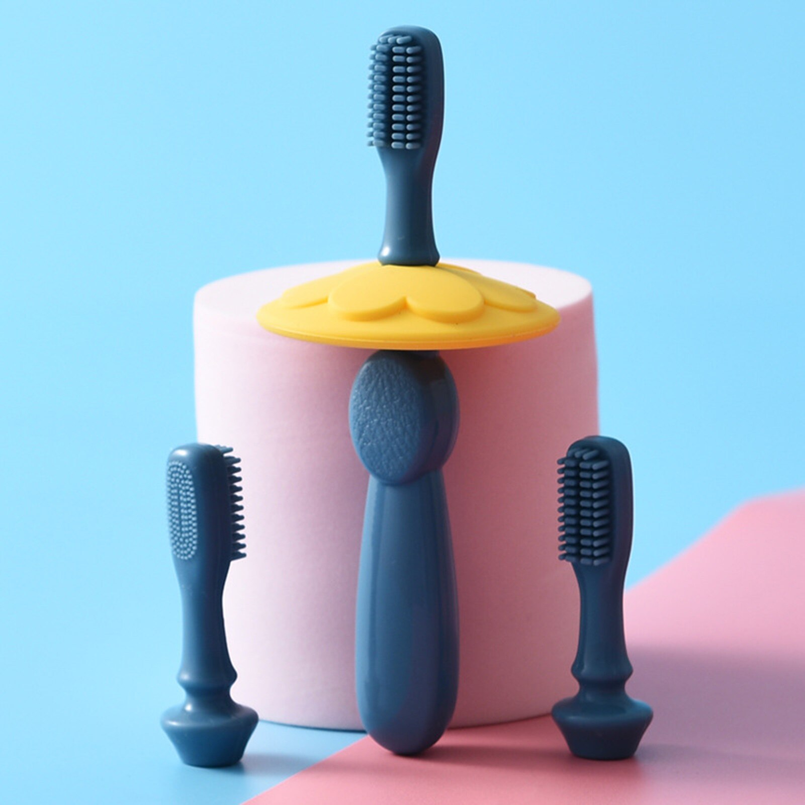 Bonito práctico y cómodo cepillo de dientes de silicona cómodo con flor duradera, cerdas suaves, suministros de cuidado de limpieza bucal para recién nacidos
