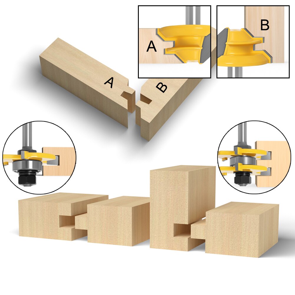 3 Pc 8Mm Schacht Tong &amp; Groef Gezamenlijke Montage Router Bit Set 45 Graden Lock Mijter Rout3/4 "Voorraad Hout Snijgereedschap