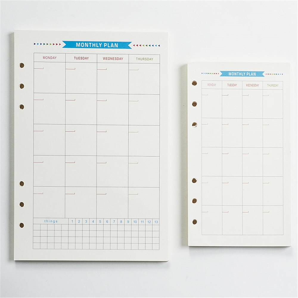 40 Sheets A5/A6 6 Ring Binder Refills Notebook Inner Pages Weekly Monthly Planner To Do List Loose Leaf Binder c
