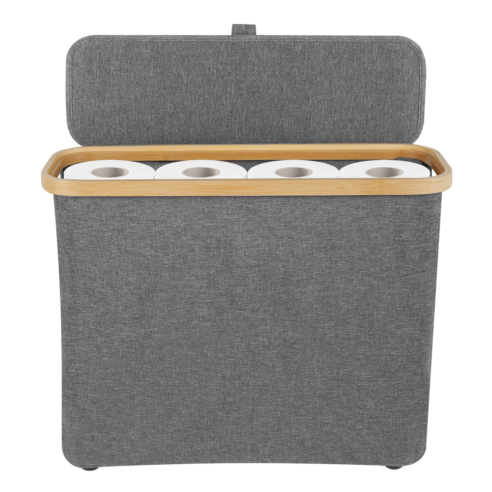 Cesta organizadora de banheiro, grande capacidade, cesta de armazenamento de papel higiênico com tampa de madeira, dobrável, multifuncional, armazenamento de papel higiênico