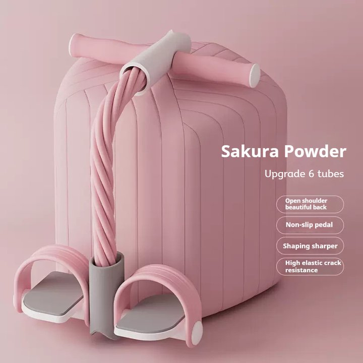 Yoga Pedal Puller Multifunction Tension Rope 6-Tube Elastic Resistance Band Exercise Fitness Woman Exercise At Home: Pink