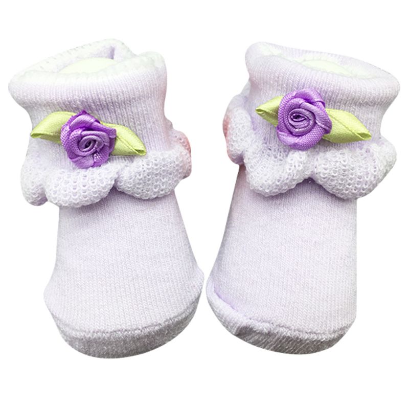 Zachte Geboren Baby Baby Jongen Meisje Katoenen Sokken 0 ~ 6 Maand Bloem Kant Sokjes: Lavendel