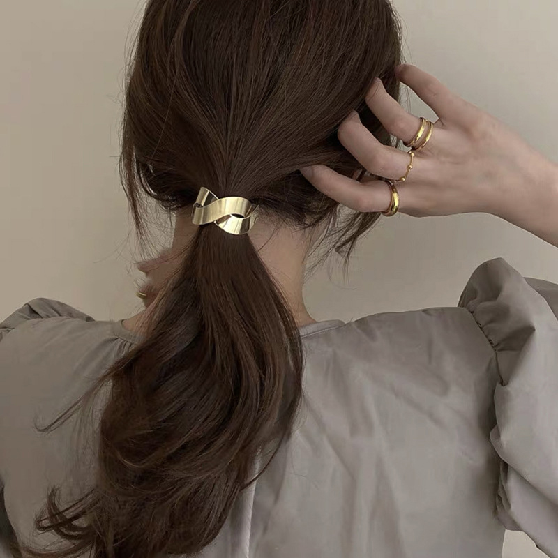 Coleteros de aleación de Color dorado para niña y mujer, cintas elásticas para el pelo, accesorios para el cabello de estilo Punk geométrico