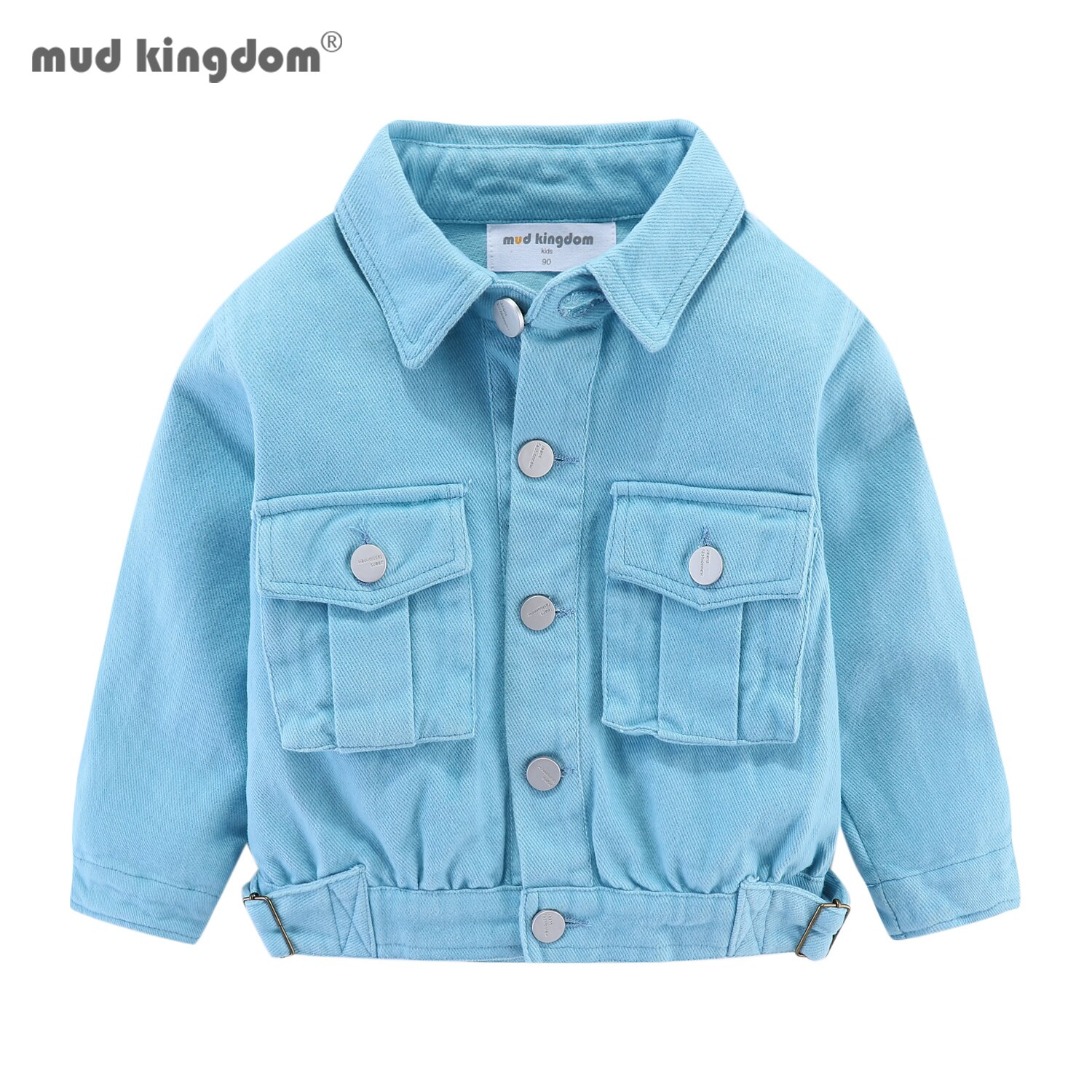 Mudkingdom bolso meninas denim jaqueta primavera moda manga longa topos crianças primavera jean jaqueta botão para baixo roupas dos miúdos