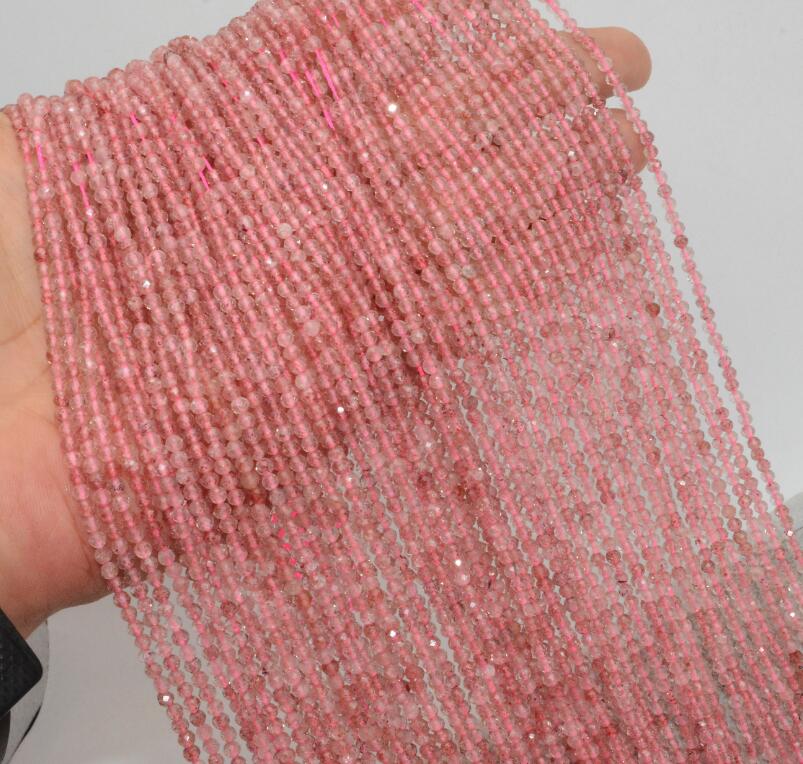 Natürliche Semi Precious Stein Kleine Faceted Runde Perlen 3mm ~ 3,5mm Big Preis: Strawberry Quartz