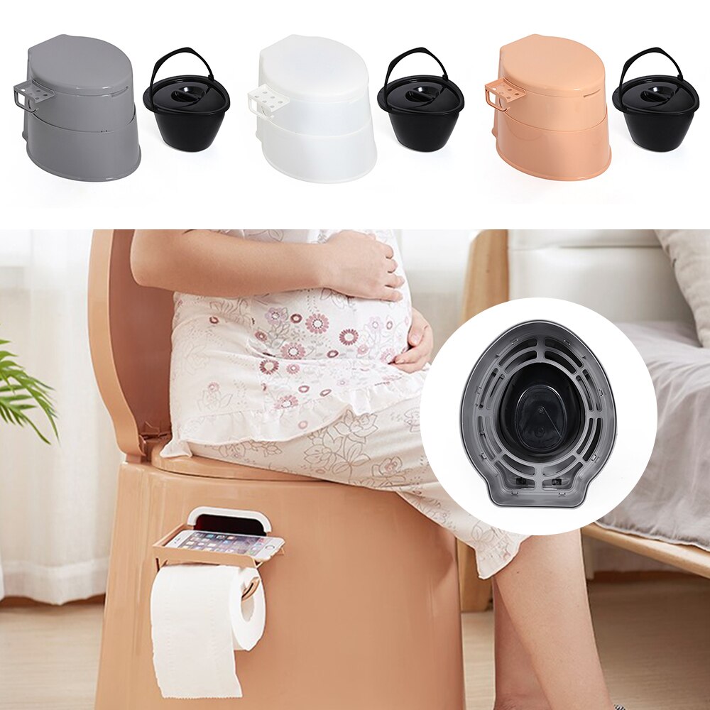 1Set Portable Toilet Movable Travel Camping Commode Squatting Potty Outdoor Pregnant Flush Potty with Paper Roll Holder