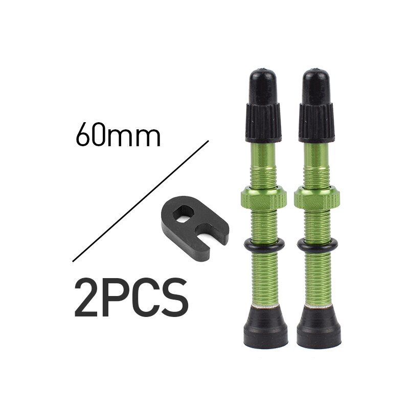 2Pc Fiets 48/60/78Mm Presta Ventiel Voor Racefiets Mtb Fiets Tubeless Banden Messing Kern legering Stem Kit Fiets Accessoires: 2pc 60mmGreen