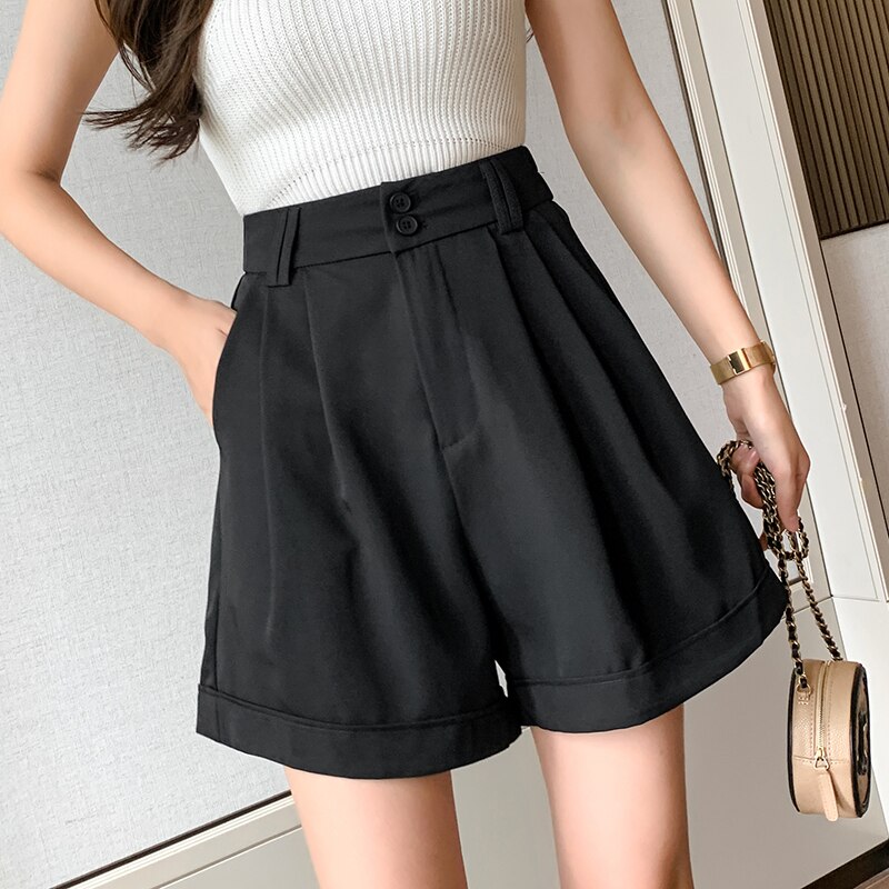 Summer New High Waist Shorts for Women Casual Loose Wide Leg Solid Shorts Female Short Pants Y2k Booty Shorts
