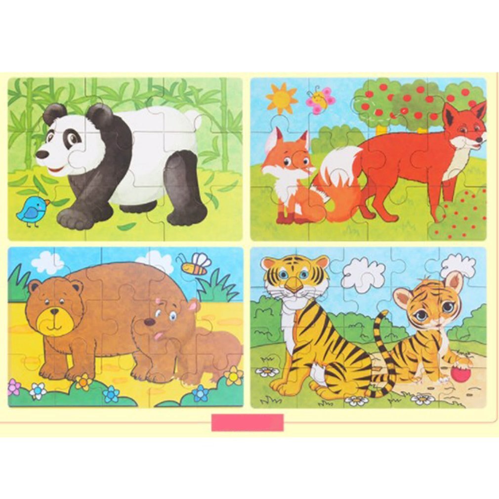 Kinderen Puzzel Vier In Een Houten Jigsaw Ijzeren Doos Voor Kinderen Intelligente Cartoon Speelgoed Bakstenen