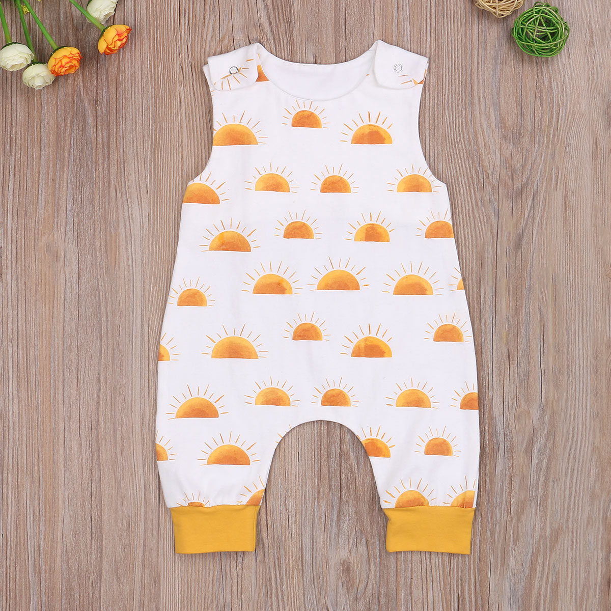 Infant Baby Boys Sleeveless Jumpsuit Summer Rainbow/Sun Printing Round Collar Romper Clothing for Travel Vacation