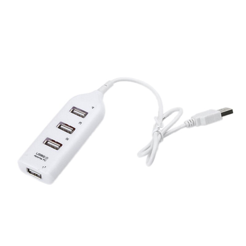 Universal usb hub 3/4 port usb 2.0 med kabel high speed mini hub socket mønster splitter kabel adapter til bærbar pc tablet: 02 hvide 4 in 1