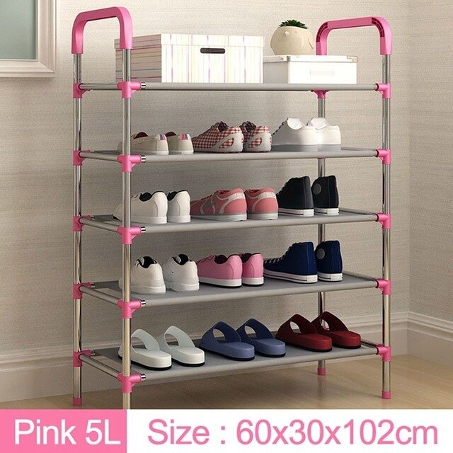 Skohylle skap arrangør holder 3/4/5 etterslep montere sko hylle hjem stue møbler stativer sko henger arrangører: Rosa 5 etterslep