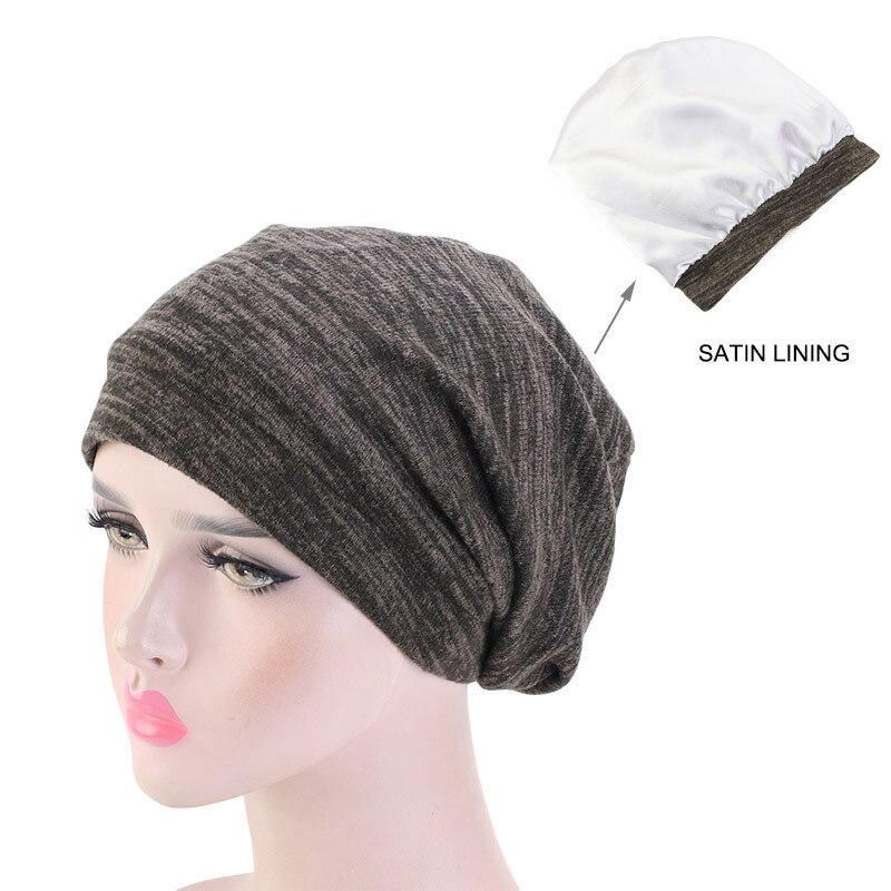 Unisex kvinder mænd ski kemo cap hat turban baggy beanie satin foret nattesøvn kasket hårpleje hue hårtab hat vinter varm: Grøn