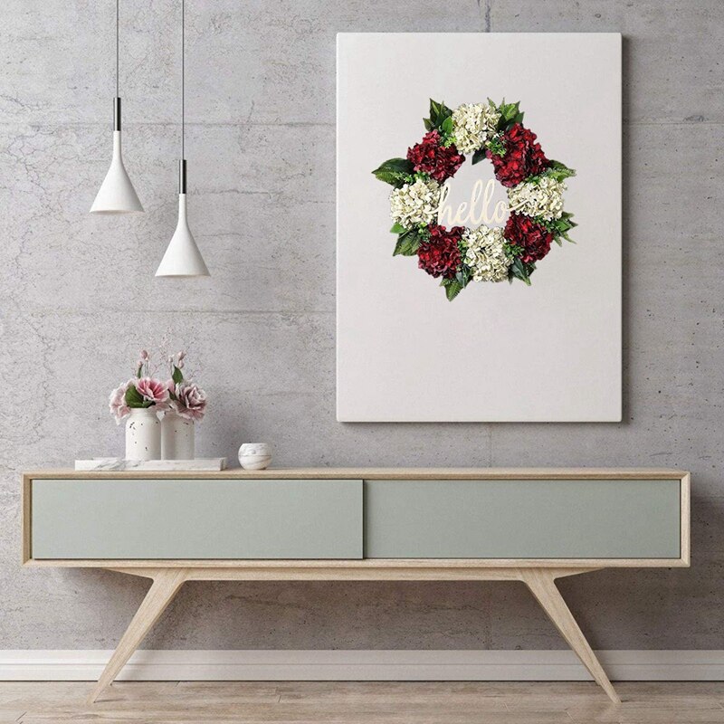 Wreath for Front Door Spring Summer Wreath Red White Hydrangea Wreath Handmade Wreath Hello Wreath Farmhouse Wreath