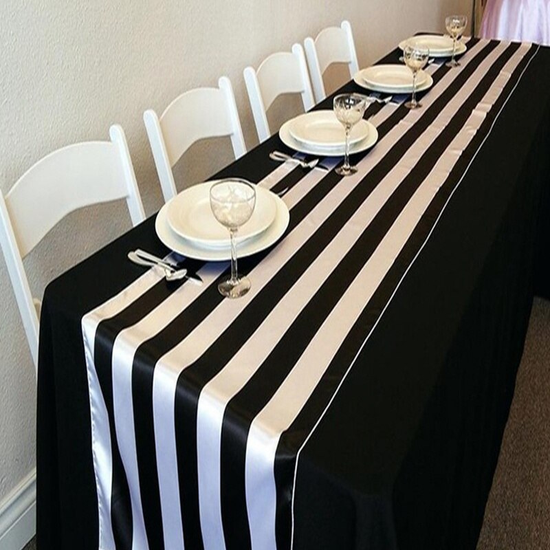 Tafellopers Voor Wedding Party Zwart Wit Streep Tafelloper Decoratieve Tafel Eenvoudige Tafel Stofomslag Tafelkleed