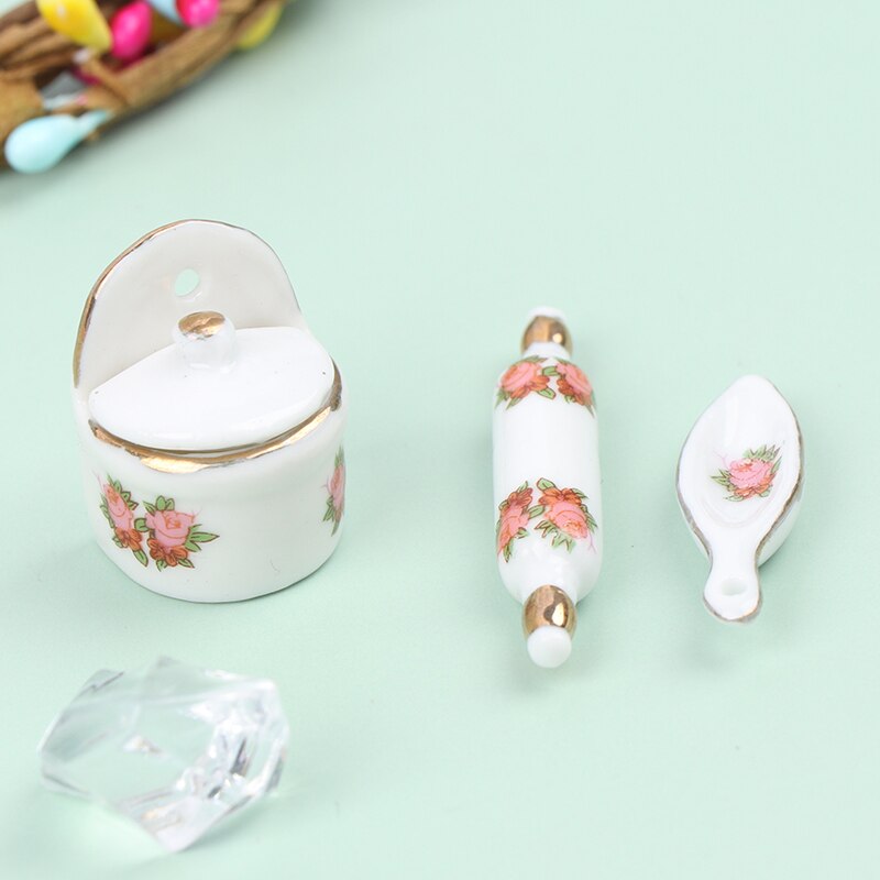 3 Stks/set Keukengerei Set Miniatuur Poppenhuis Keuken Tool Set Mini Rolling Pin + Kruiden Blikjes Voor Kinderen Pretend Play Toys