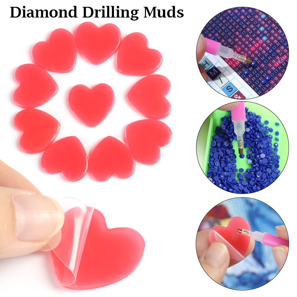 10PCS Resin 5D Pink Drilling Mud Crafts Dotting Heart Clay Painting DIY Nail Art Tools Handcraft Cross Stitch Accessories