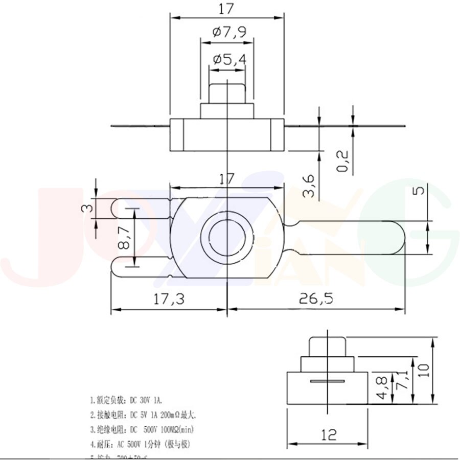 3PCS DC30V 1A Two ON and Two OFF Button Self Locking Connector for Power Switch of Strong Light Flashlight