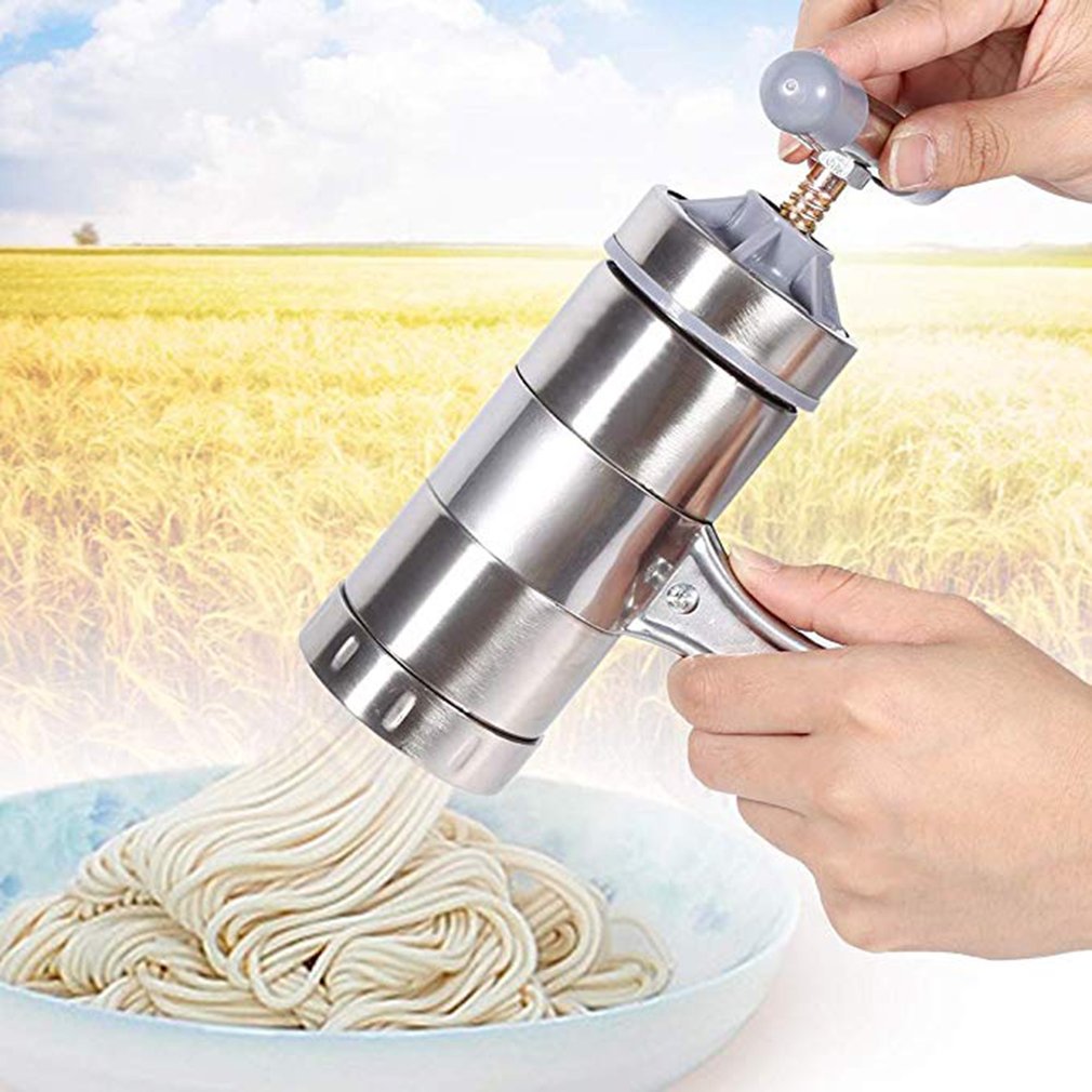 creativetop Stainless Steel Manual Noodles Press Machine Pasta Maker with 5 Noodle Mould