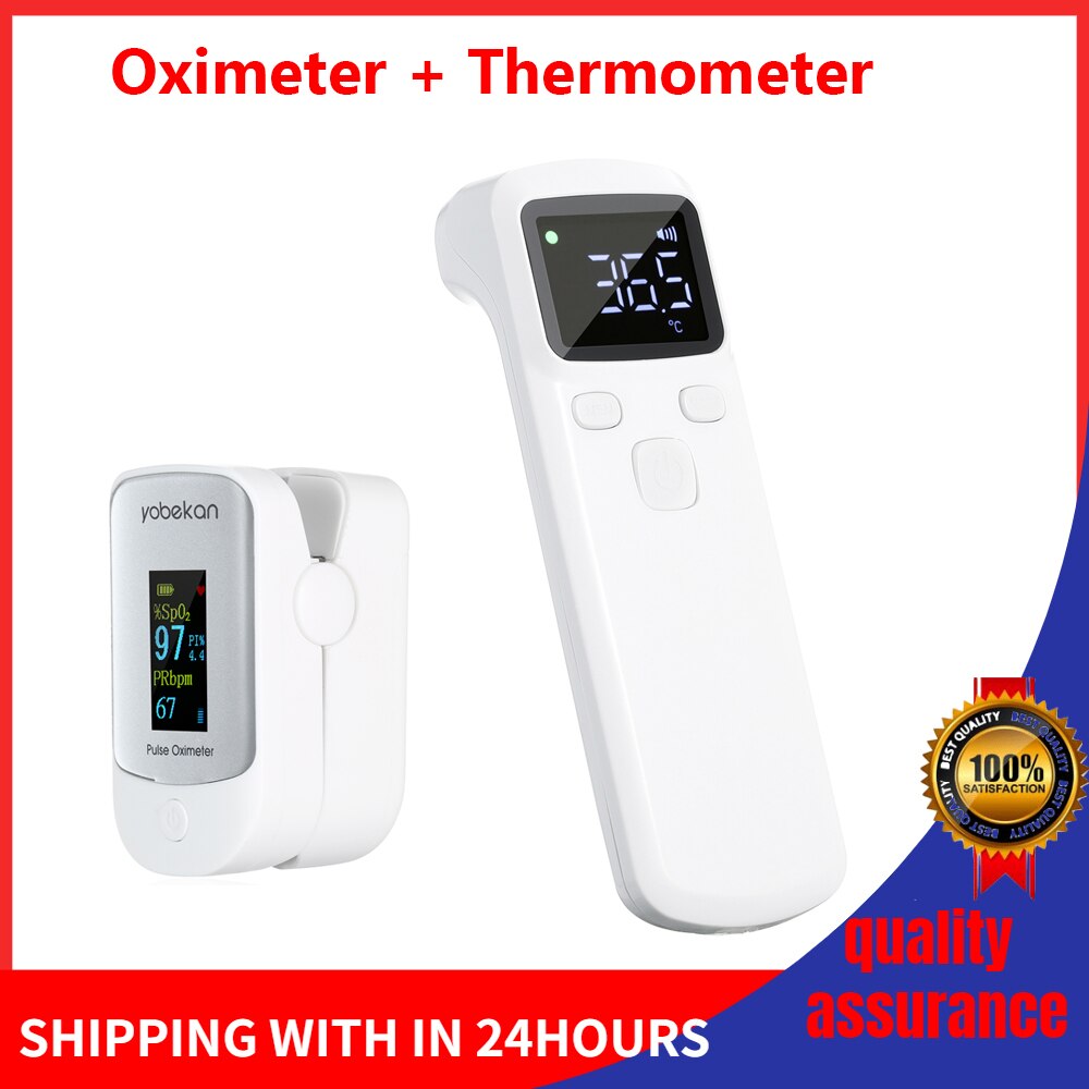 Finger Pulse Oximeter Digital Fingertip Oximeter Blood Oxygen Saturation Meter SPO2 PR Heart Rate Monitor + Infrared Thermometer