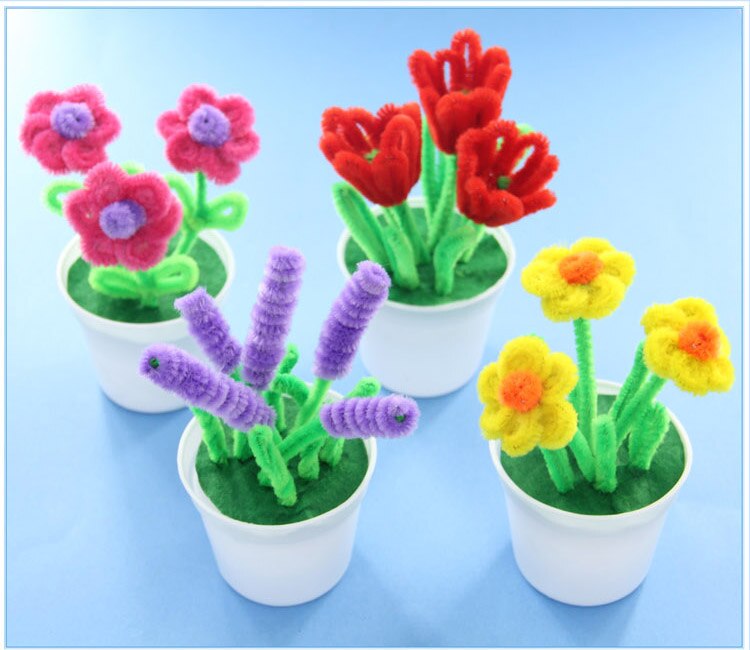 Hand verdreht plüsch Stock blume töpfe Kindergarten freundlicher DIY blume handwerk spielzeug Puzzle eltern-Art-handgemachte Bausatz