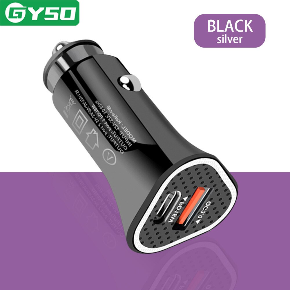 GYSO USB Car Charger Quick Charge 4.0 QC4.0 QC3.0 QC SCP PD Type C 18W Fast Car USB Charger For iPhone 13 SAMSUNG Mobile Phone: Black